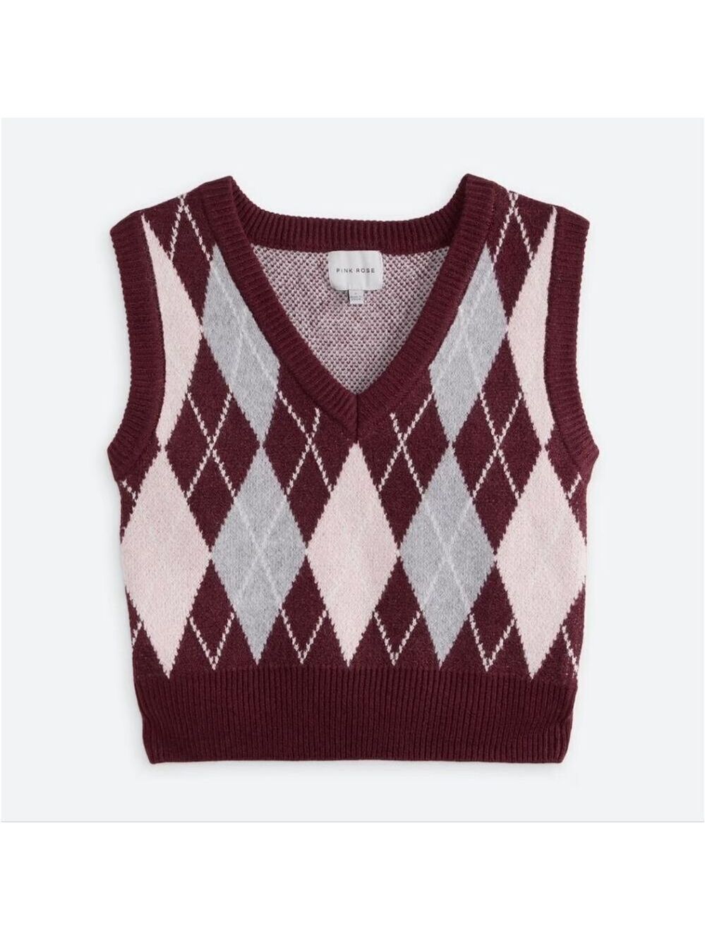 3332 NWT Pink Rose Conner Argyle V-Neck Sweater Vest Size Small